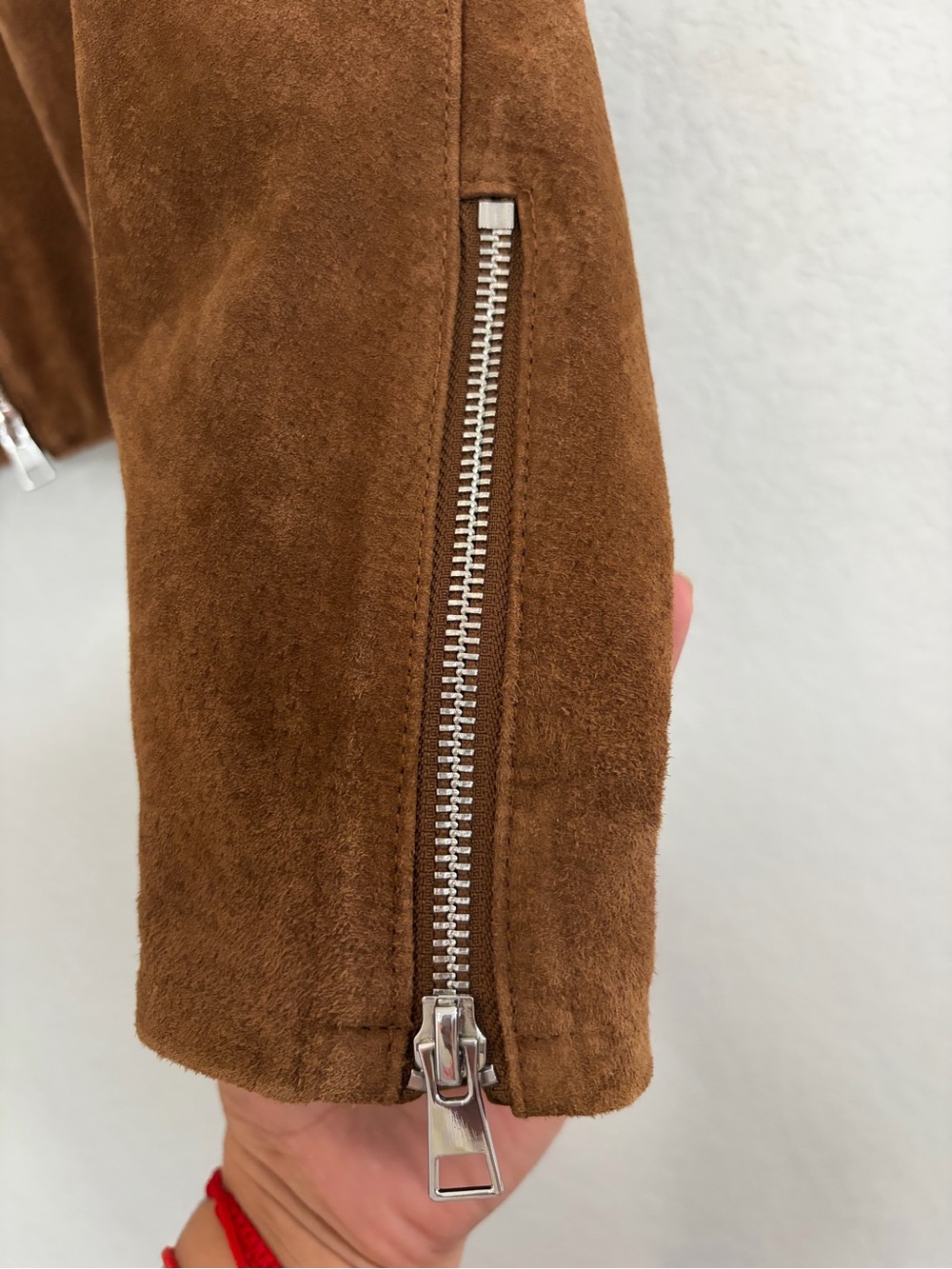 Zara leather short Cognac Suede Zip Jacket - Picture 5 of 8